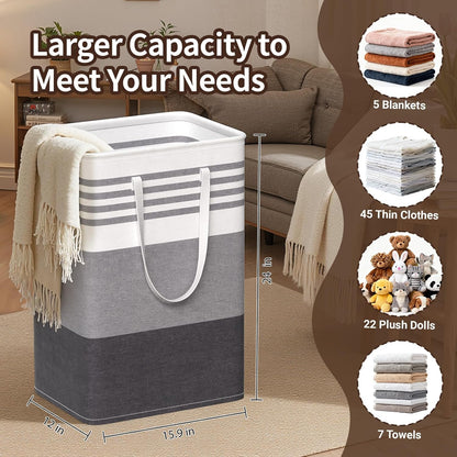 WOWBOX Laundry Baskets - 2 Pack Freestanding Hampers with Reinforced Handles | Waterproof Coating, 75L Grey