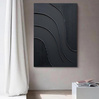 NANKAI Hand-Painted Black Minimalist Oil Painting - 24x36 Inch Abstract Wall Art for Home Decor