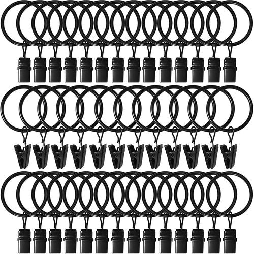 40 Pack Black Curtain Rings by [Brand Name] - Durable Drapery Clips with 1.26 in Interior Diameter