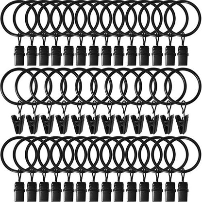 40 Pack Black Curtain Rings by [Brand Name] - Durable Drapery Clips with 1.26 in Interior Diameter