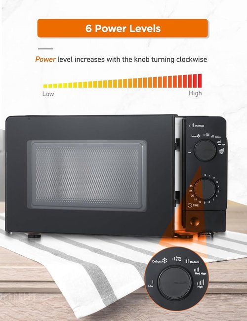 Commercial Chef 0.6 Cu. Ft. Countertop Microwave Oven - 700W Power, Mechanical Dial Controls, Black