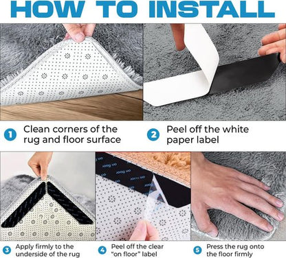 Gripper | 12-Pack Double-Sided Anti-Slip Rug Tape for Hardwood Floors - Prevents Sliding & Curling