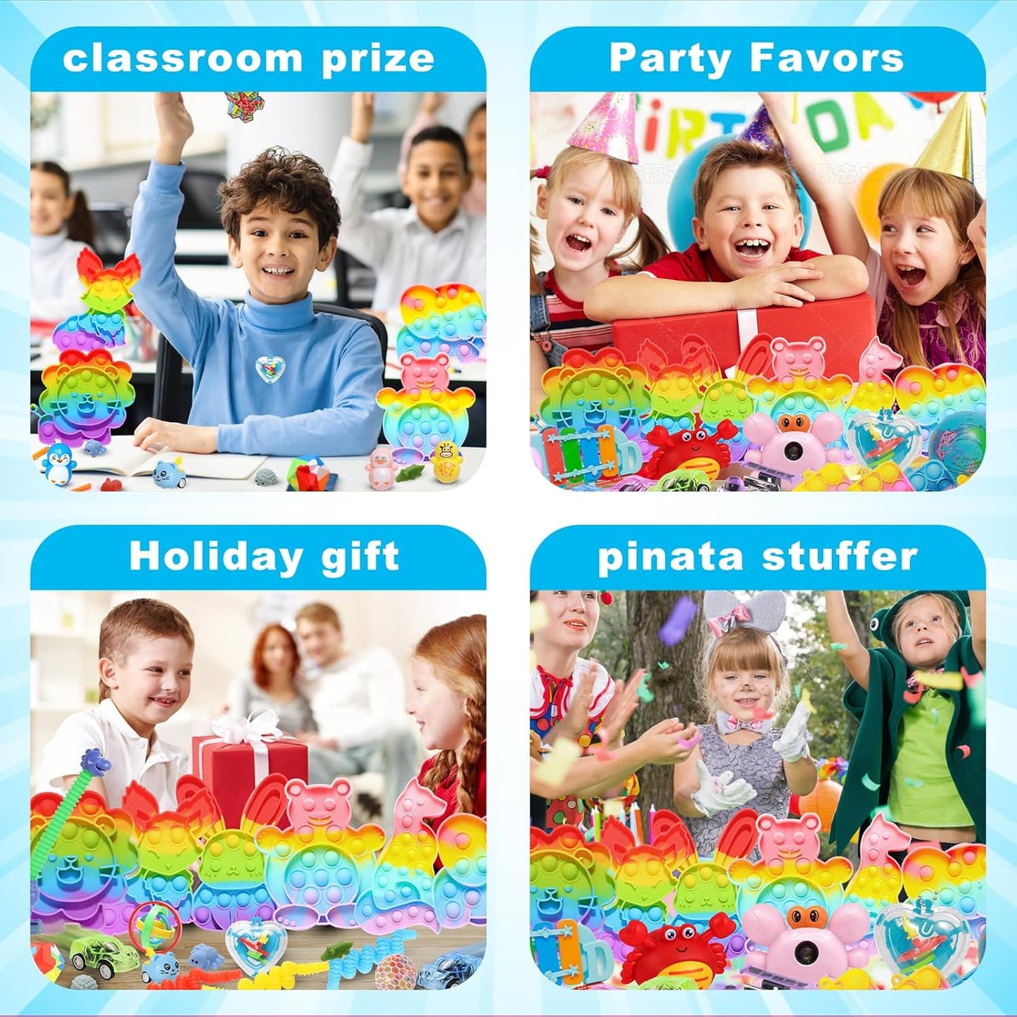 Skiennix Kids Party Favors - 1000 Pcs Fidget Toys Pack for Classroom Prizes & Stress Relief