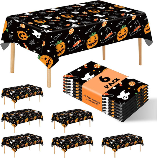 Skiennix Halloween Tablecloth - 6 Pack Rectangular Plastic Covers | 54" x 108" Spider Web Design