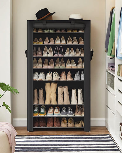 SONGMICS 10-Tier Shoe Rack - Dustproof Shoe Storage Cabinet for 40-50 Pairs | Free-Standing Organizer in Black