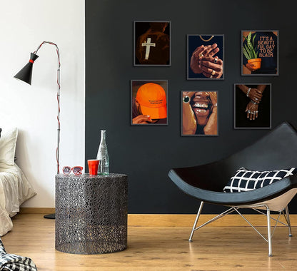 Skiennix 6-Piece Black Man Canvas Wall Art - Trendy Luxury Street Paintings for Home Decor