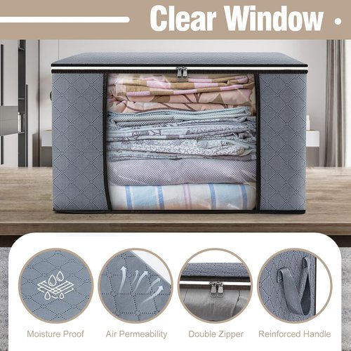 90L Large Storage Bags by [Brand Name] - 4 Pack Foldable Closet Organizers with Durable Handles for Bedding, Clothes & Toys | Grey