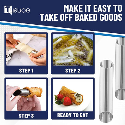 Skiennix Cannoli Tubes Molds Kit - 17-Piece Non-Stick Stainless Steel Set for Perfect Pastries
