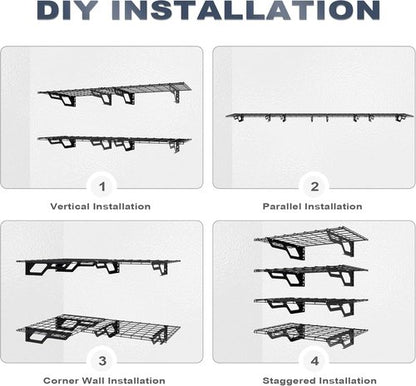 Atlas Heavy-Duty Garage Wall Shelves - 2-Pack 2x6 Ft | 800lbs Capacity Metal Floating Racks