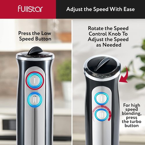 Fullstar Immersion Blender Set - 9-Speed 500W Handheld Electric Mixer for Smoothies | Black 3-in-1