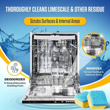 Dishwasher Cleaner Tablets by [Brand Name] - Heavy Duty Lemon-Scented Descaler Pods | 24 Tablets for Optimal Machine Performance