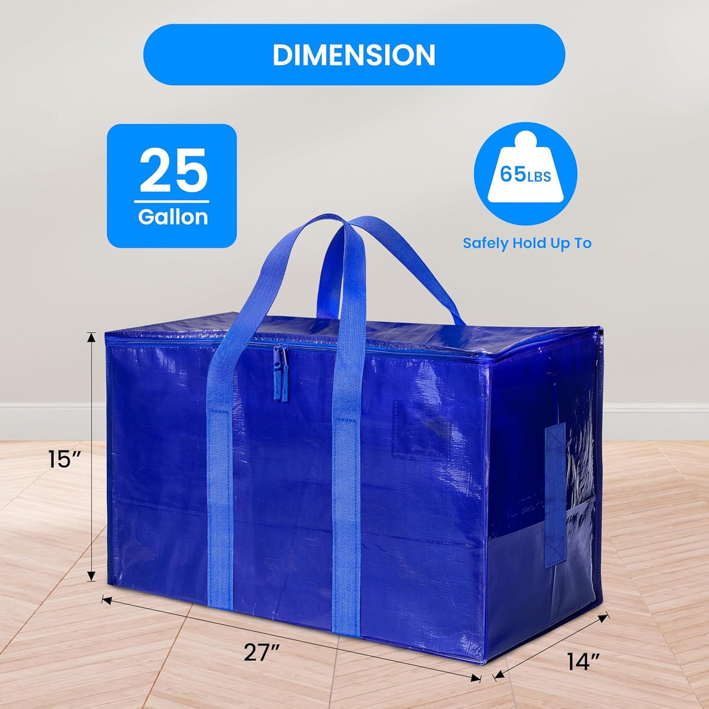 Simple Deluxe Heavy Duty Moving Bags - Extra Large Storage Totes with Lids & Zipper | Blue 4-Pack