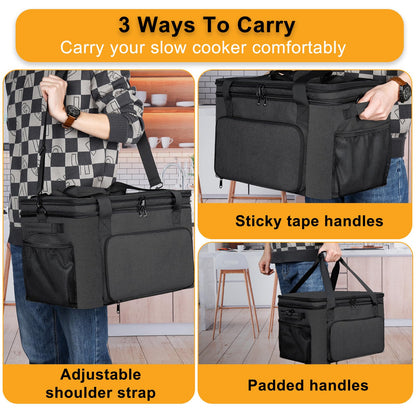 Wigojoy Slow Cooker Carrying Bag, Double Layer Insulated Design Slow Cooker Carrier with Removable Hard Liner and Pot Lid Fastener for 6-8 Quart Crock Pot, Black