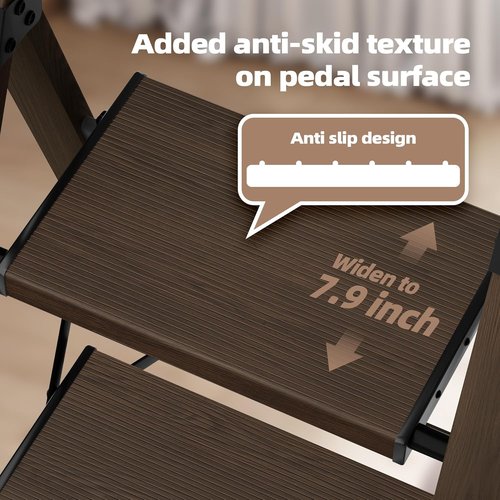 Hillhut Apex 3-Step Foldable Aluminum Step Ladder - Lightweight & Portable with Handgrip, 330lbs Capacity (Walnut)