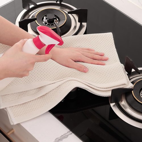 Homaxy 100% Cotton Waffle Weave Dish Towels - Ultra Soft & Absorbent | Quick Drying, 20x28 Inches, 8-Pack, Beige