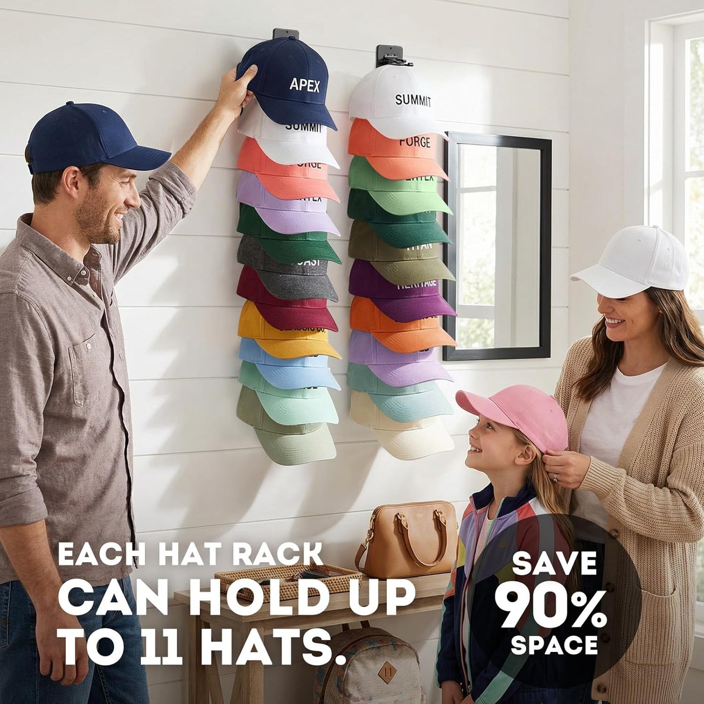 Skiennix Hat Organizer - 2 Pack Detachable DIY Rack for Up to 22 Baseball Caps - Black