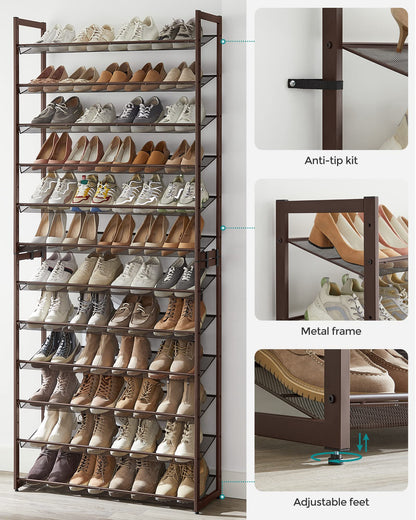 SONGMICS Shoe Rack, 12-Tier Shoe Organizer, Metal Rack for Garage, Set of 2, 6-Tier Stackable Shelf, with Adjustable Flat or Angled Shelves, Holds 48-60 Pairs, Bronze ULMR12A