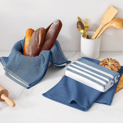 Homaxy Premium Kitchen Towels - Soft & Absorbent 380 GSM Cotton Dish Towels | 6 Pack, Navy Blue (18” x 28”)