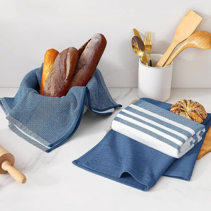 Homaxy Premium Kitchen Towels - Soft & Absorbent 380 GSM Cotton Dish Towels | 6 Pack, Navy Blue (18” x 28”)