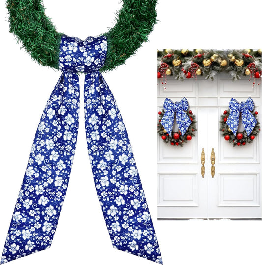 Skiennix Wreath Sash - Reversible Chinoiserie Decor for Monogram Garland | 2 Pcs Blue Style