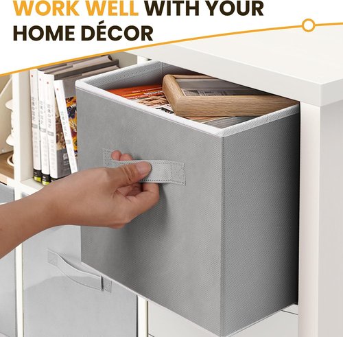 Criusia Large Storage Cubes - Set of 10 Collapsible Fabric Bins with Dual Handles | Grey 13x13 Baskets