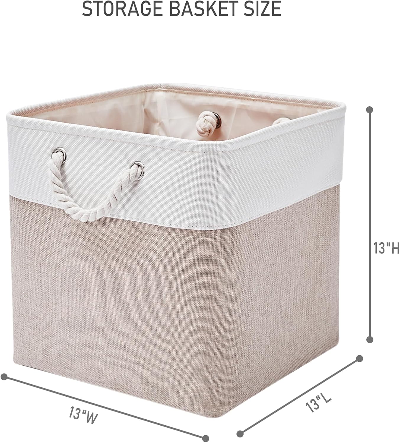 Skiennix 6-Pack Storage Cubes - 13x13 Inch Fabric Bins with Handles for Organizing Clothes, Toys, Books | White & Beige