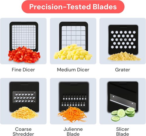 Fullstar Mandoline Slicer - 6-in-1 Vegetable Chopper & Cutter with Container | White/Black Kitchen Essential