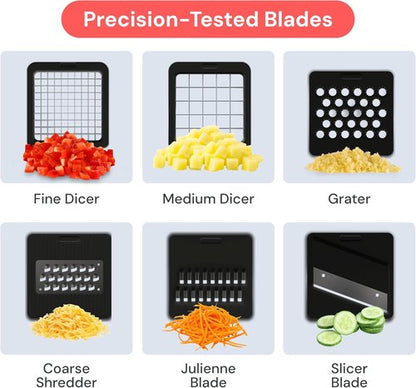 Fullstar Mandoline Slicer - 6-in-1 Vegetable Chopper & Cutter with Container | White/Black Kitchen Essential