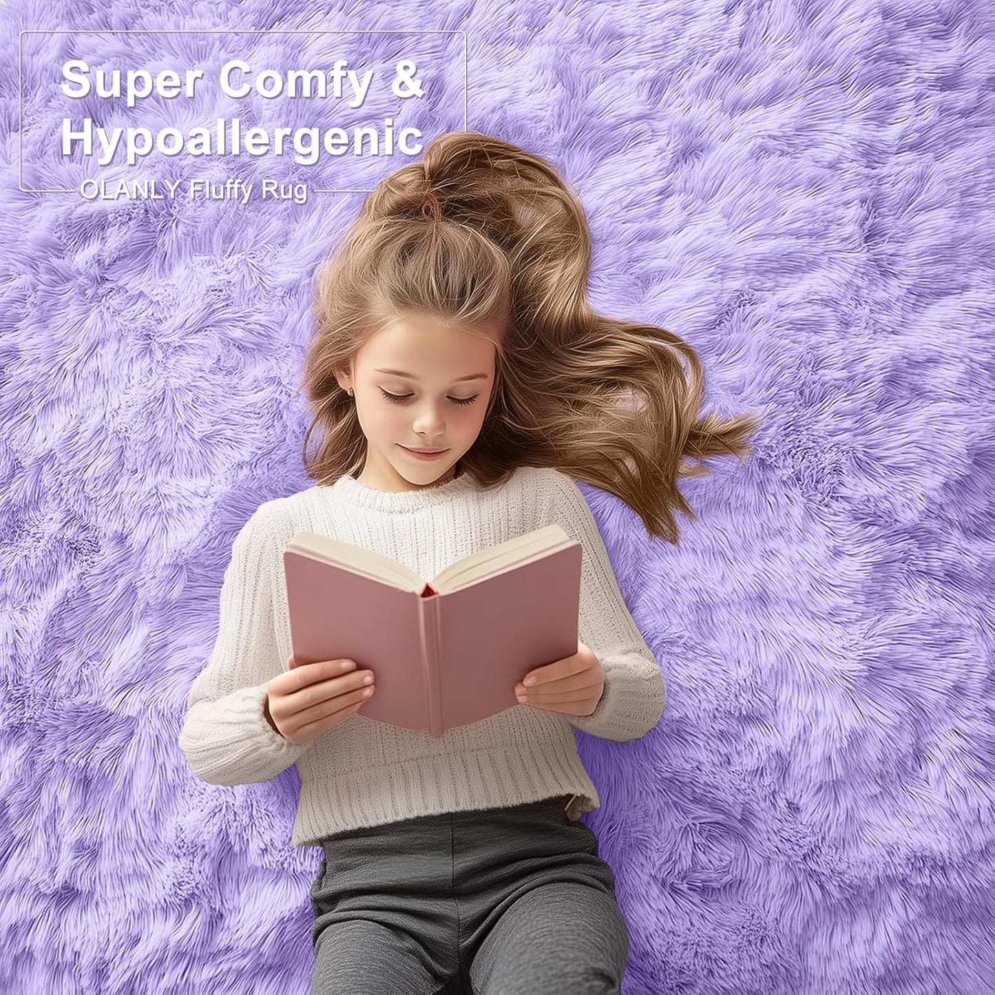 OLANLY 5x7 Large Area Rug - Soft Fluffy Shaggy Carpet for Living Room & Bedroom | Light Purple Decor