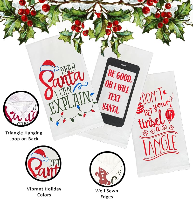 Variation of THIS listing: Funny Christmas 6-Pack Flour Sack Towels – 15 x 25 in 100% Cotton Kitchen towels