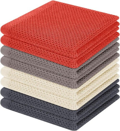 Homaxy Kitchen Dish Cloths - Ultra Soft 100% Cotton Waffle Weave, Quick Drying, 12x12 Inches, 8-Pack, Multicolor