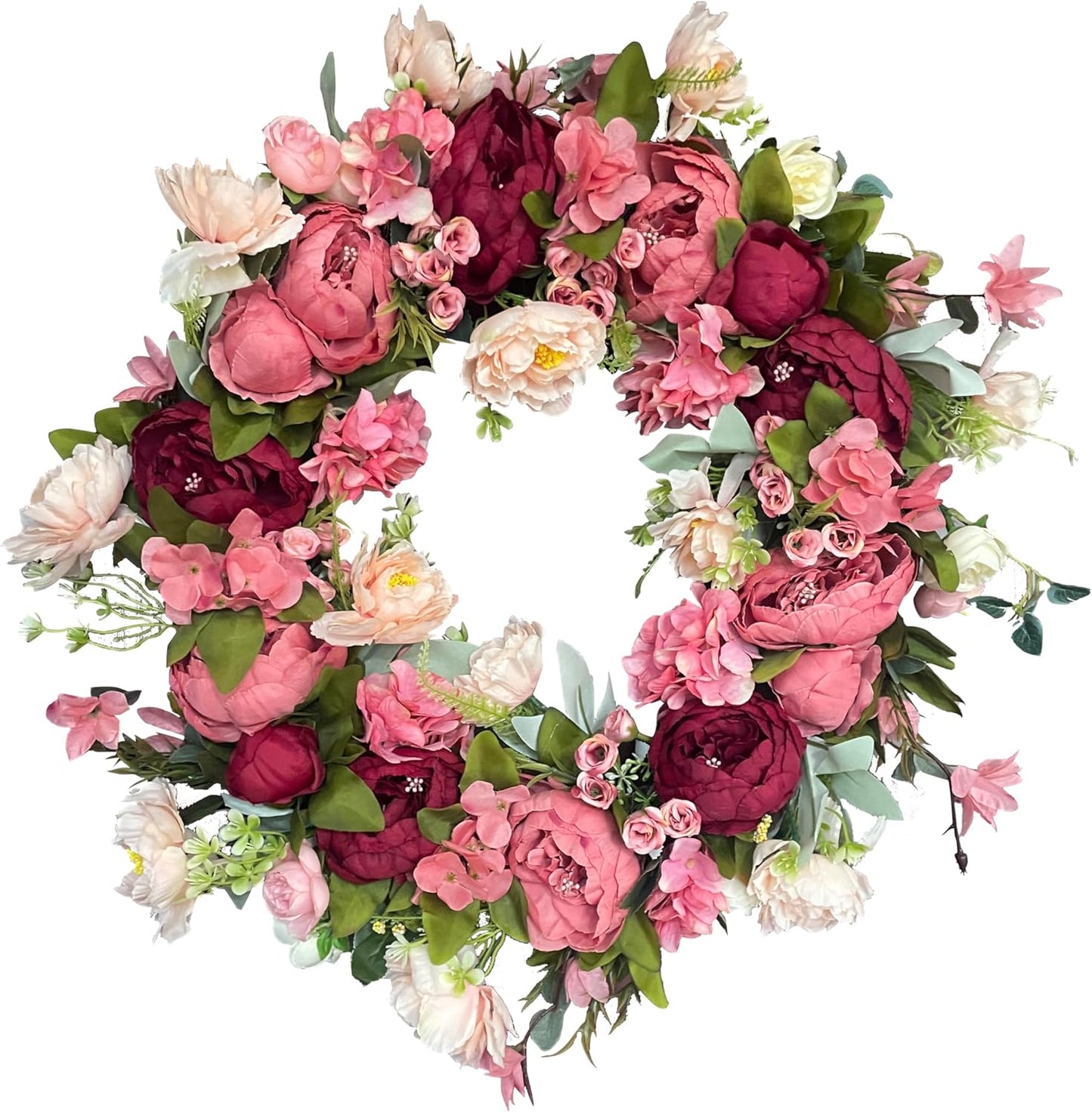 Peony Wreaths - 24 Inch Large Spring Wreath for Front Door | Lush Handmade Outdoor Decor