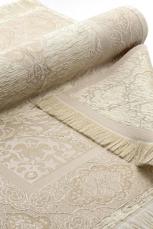 ihvan online Prayer Gift Box for Hajj and Umrah, Muslim Prayer Rug, Islamic Mat, 99 Pearly Prayer Beads Tesbih, Holy Quran, Islamic Deluxe Set for Ramadan & Eid Gift, White/Set 2