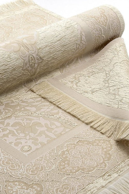 ihvan online Prayer Gift Box for Hajj and Umrah, Muslim Prayer Rug, Islamic Mat, 99 Pearly Prayer Beads Tesbih, Holy Quran, Islamic Deluxe Set for Ramadan & Eid Gift, White/Set 2