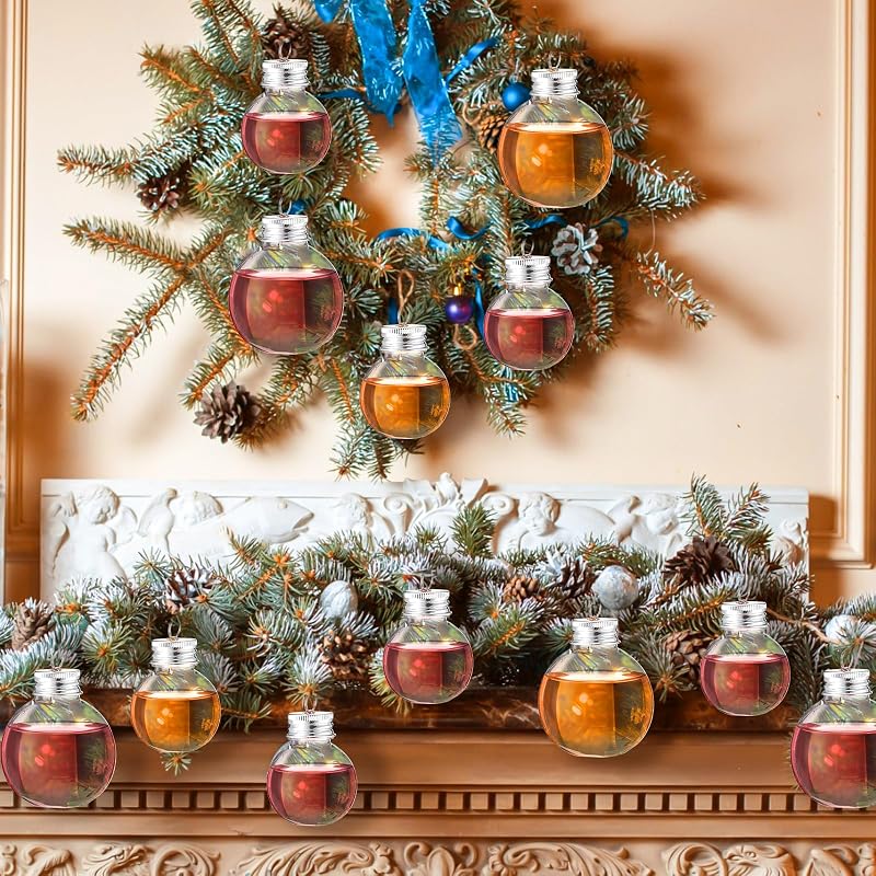 Clear Fillable Christmas Ornaments 50ml/100ml – 50Pcs Plastic Ball Bottles with Silver Tops & Hanging Loops (Variation: 50+50,100 ml)
