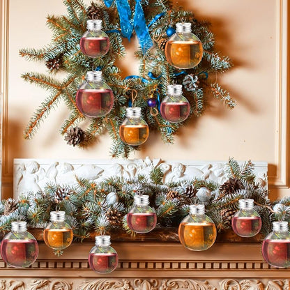Clear Fillable Christmas Ornaments 50ml/100ml – 50Pcs Plastic Ball Bottles with Silver Tops & Hanging Loops (Variation: 50+50,100 ml)