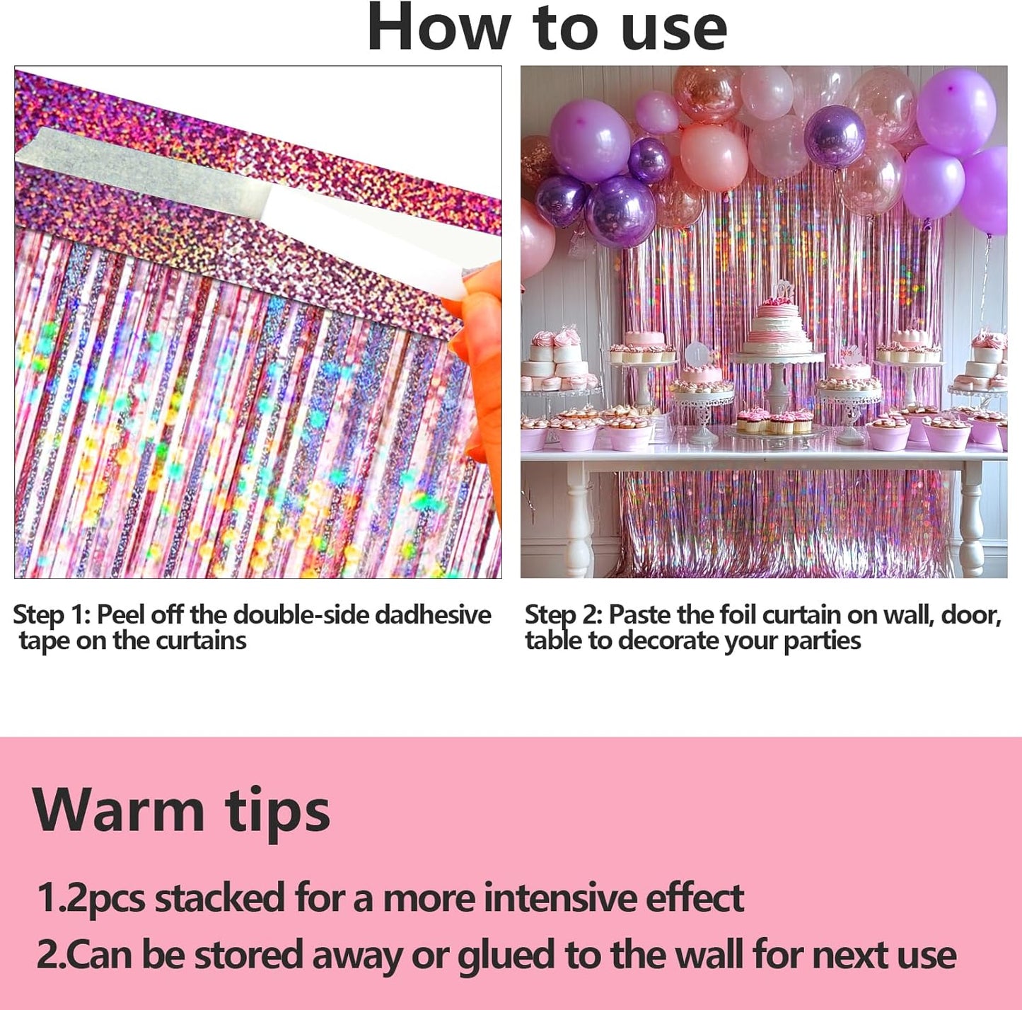 Pink Foil Fringe Curtain by [Brand Name] - 4 Pack Metallic Tinsel Backdrop for Birthday & Wedding Decor