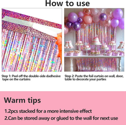 Pink Foil Fringe Curtain by [Brand Name] - 4 Pack Metallic Tinsel Backdrop for Birthday & Wedding Decor