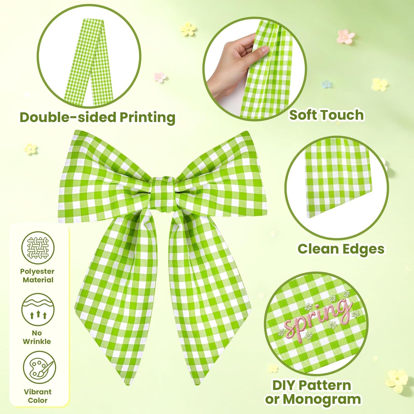 Skiennix Spring Wreath Sash - 56 Inch Green and White Plaid for Holiday Indoor/Outdoor Decor