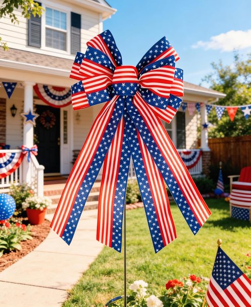 Large Patriotic Wreath Bow - 4th of July Decor with Star and Stripe Design | 11.4 x 20.8 in