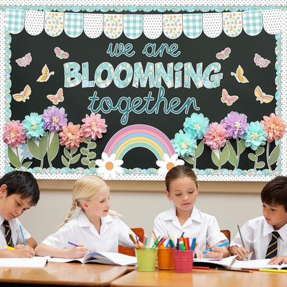 Regine Switzerland Flower Bulletin Board Set - 3D Tissue Paper Pompoms & Butterfly Cutouts for Classroom Decor