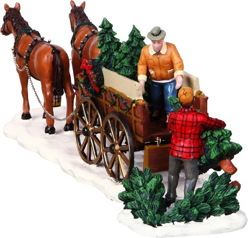 Lemax Christmas Village | Christmas Tree Wagon Set of 2 - Festive Holiday Decor