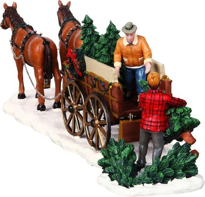 Lemax Christmas Village | Christmas Tree Wagon Set of 2 - Festive Holiday Decor