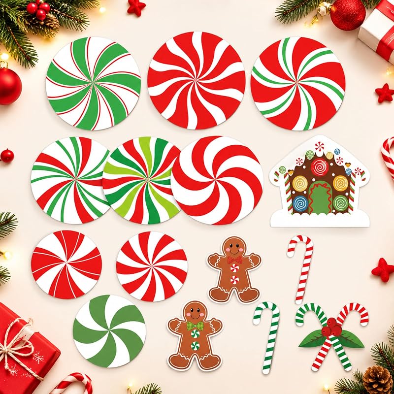Christmas Peppermint Candy Cane Gingerbread Cutouts - 30 Pcs