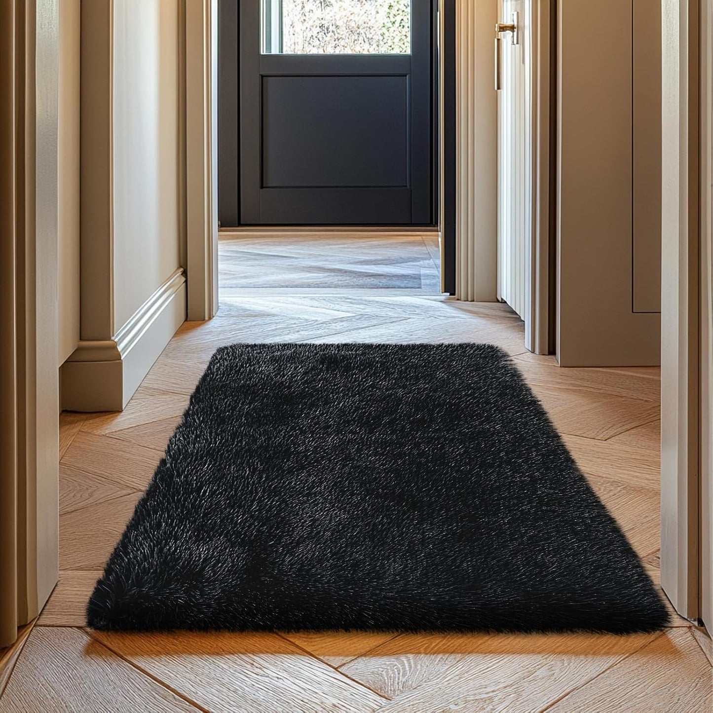 Skiennix Fluffy Area Rug - Soft Shag Non-Shedding Plush Carpet for Bedroom | Black 2x3 ft