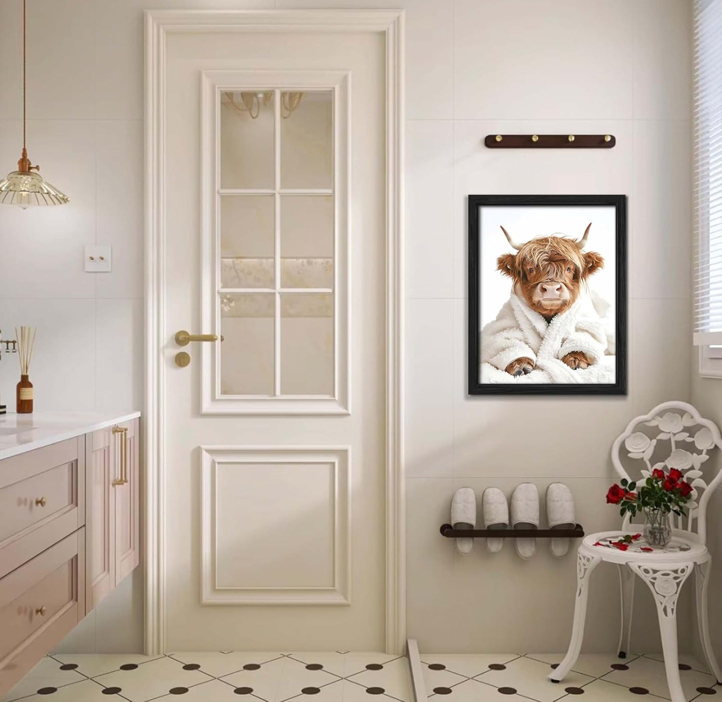 ZXDZSM Highland Cow Wall Art - Funny Bathroom Decor Canvas Prints | Farmhouse Style | 8x10 Inch, Set of 4
