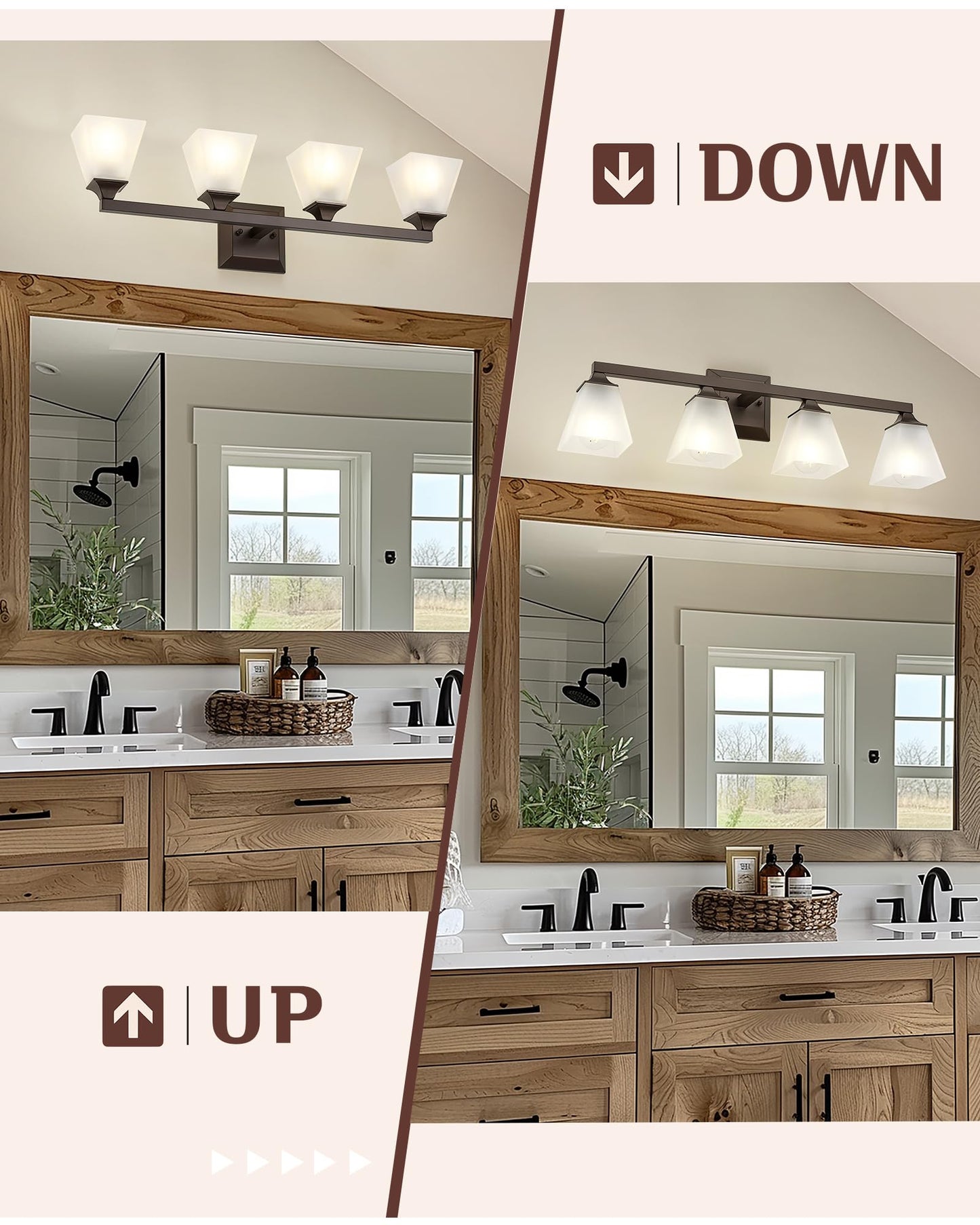 Bathroom Lighting Fixtures, HWH 4-Light Farmhouse Bathroom Vanity Light Over Mirror, Vanity Wall Sconce Oil-Rubbed Bronze Finish with Frosted White Square Glass, 5HY68BG1-4W ORB