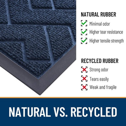 OLANLY Front Door Mat Indoor Outdoor Entrance, Waterproof All-Season, All-Weather Doormat, Sturdy Natural Rubber, Low Profile, Easy Clean Patio Porch Entryway Mat, Herringbone Brick (Blue, 47x17)