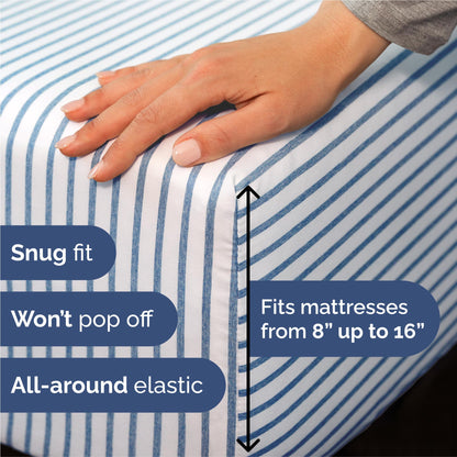 Split King Size 5 Piece Sheet Set - Comfy Breathable & Cooling Bed Sheets Set - Hotel Luxury Bedding for Women, Men, Kids, Teens, Boys & Girls - Deep Pockets & Wrinkle Free - Oeko-Tex - Blue Stripes 2