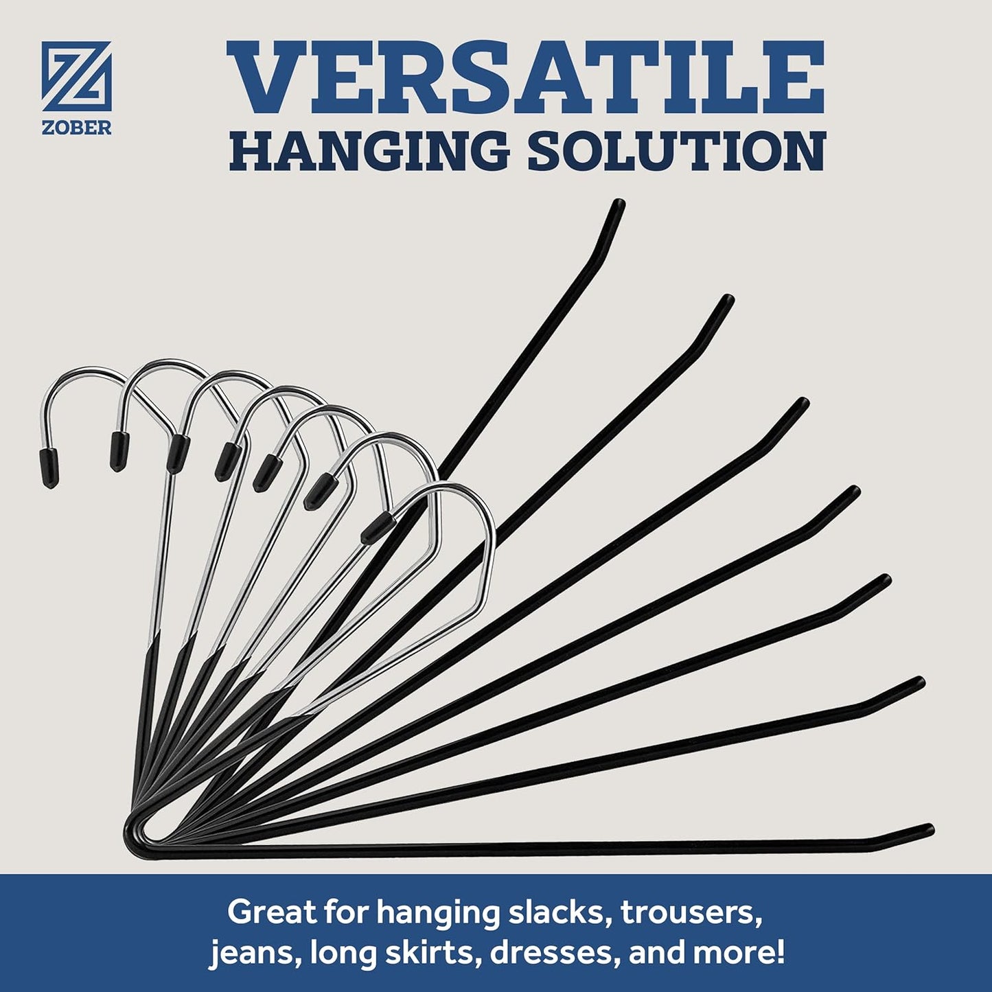 Zober Non-Slip Pants Hangers - 40 Pack Open-Ended Metal Hangers for Jeans & Clothes | Durable & Space-Saving (Black)